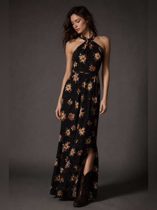 Free People Dresses & Skirts - Function & Fringe Edit | Free People Floral Black Maxi Dress RARE!